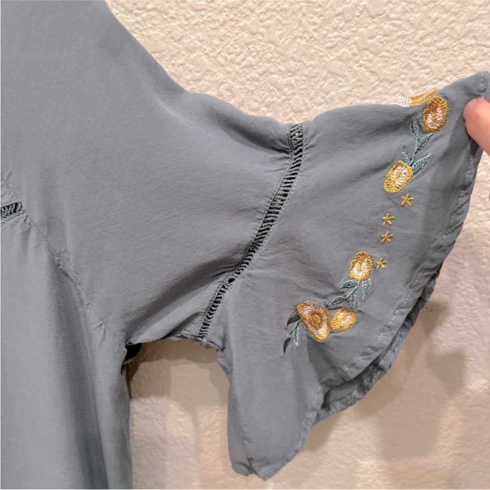 Blue Rain Dusty Blue & Yellow Embroidered Ruffle Mini Dress Size Medium - Picture 4 of 14